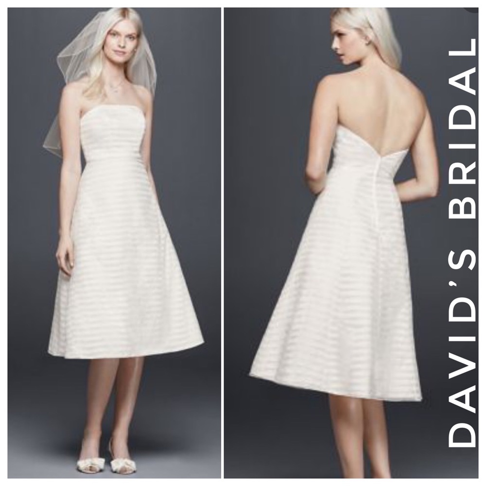 DAVID’S BRIDAL organza striped short bridal midi